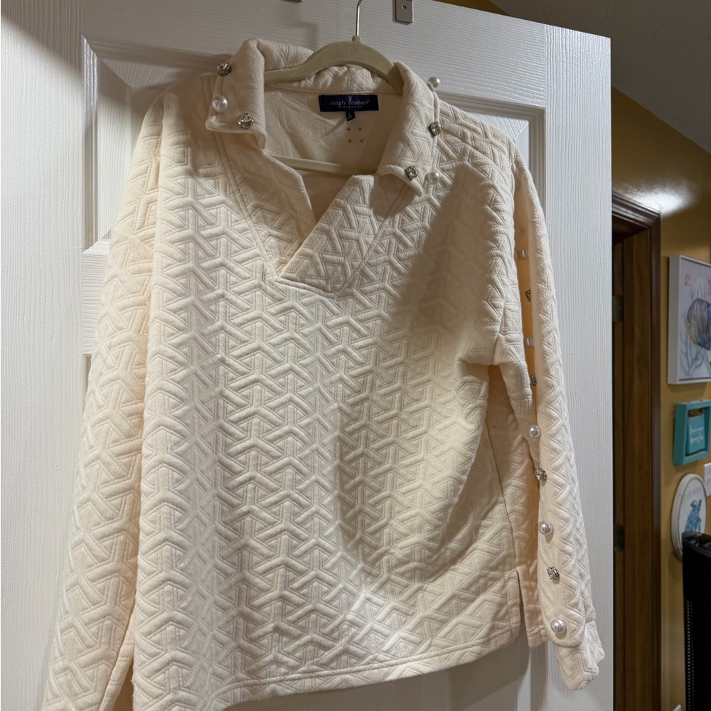 2 piece Simply Southern Cream Cowl Neck Sweater with matching wide leg pants